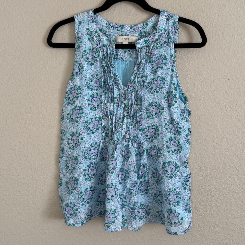 LOFT Womens Small Paisley Pintuck Top Preppy Colorful Resort Boho Indie‎ Artsy